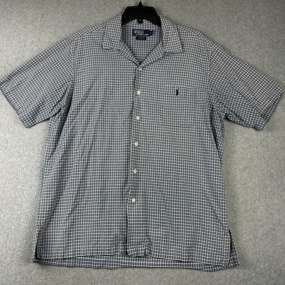 Polo Ralph Lauren Shirt Mens Large Blue Gingham Adams Short Sleeve Camp Loop - Picture 1 of 8